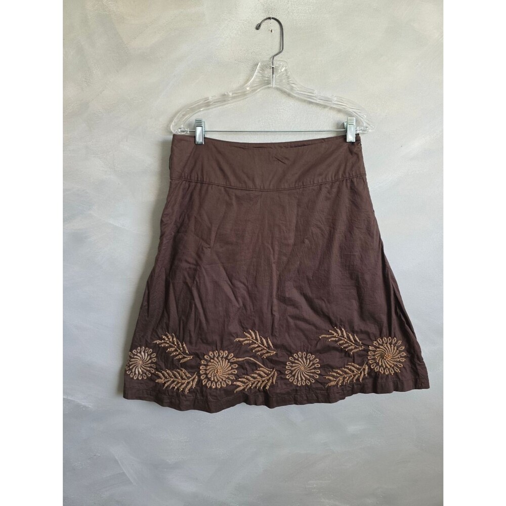Vintage Old Navy Brown Low Waist Embroidered Cotton  Midi Skirt 4